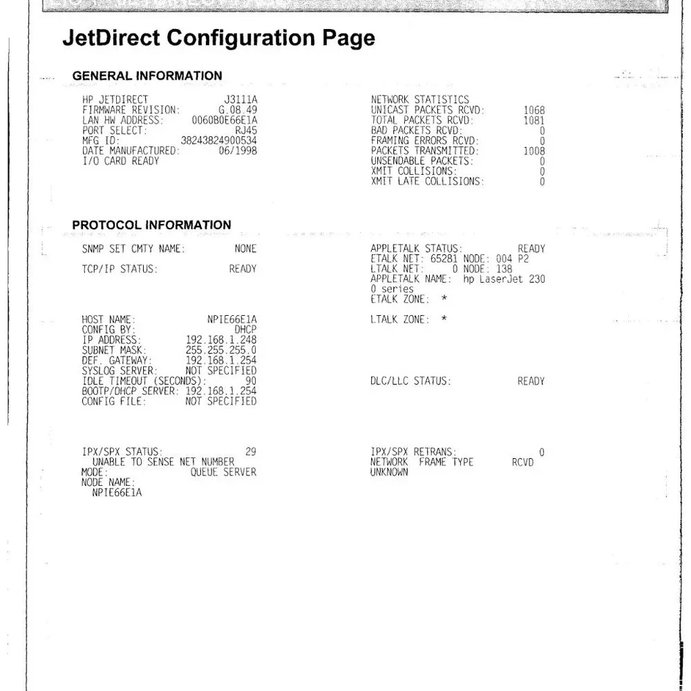 HP JetDirect 600N Print Server | J3111A | J3111-60002 | DOM 06/1998